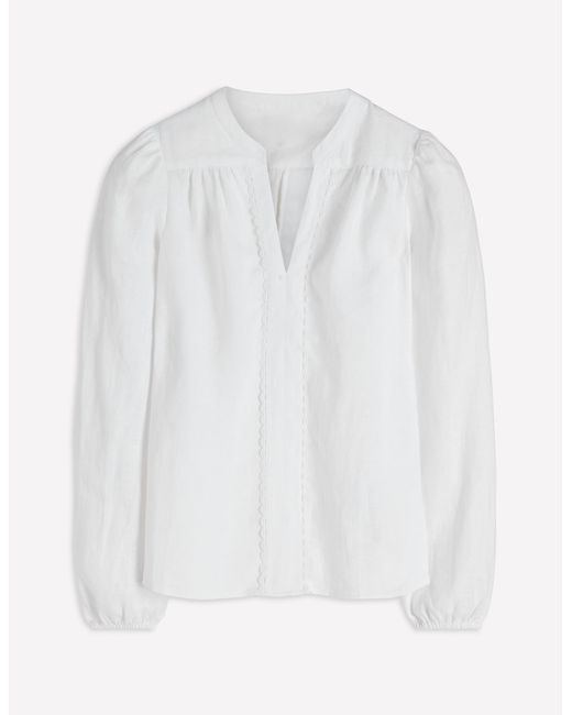 Boden White Linen Trim Insert Top