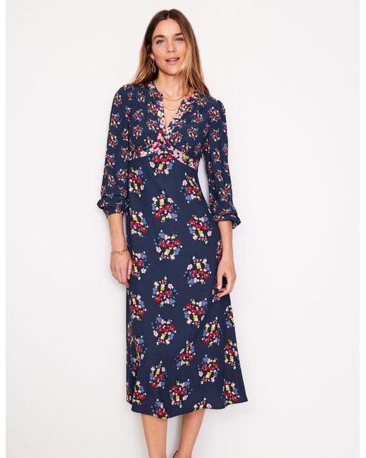 Boden Green Imelda Border Print Midi Dress French, Poppy Bouquet