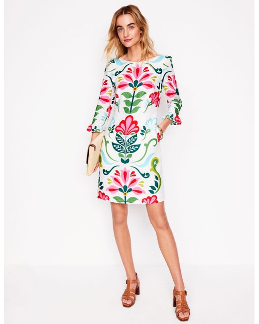 Boden White Linen Flute Sleeve Dress-Ivory, Decorative Stems