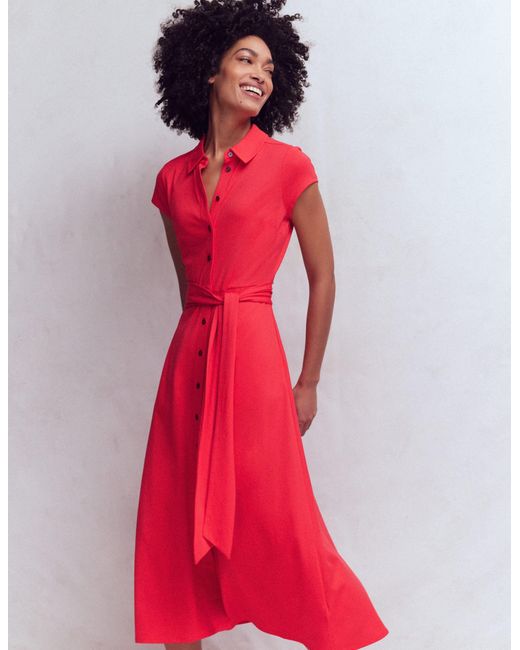 Boden Red Marcia Jersey Shirt Dress