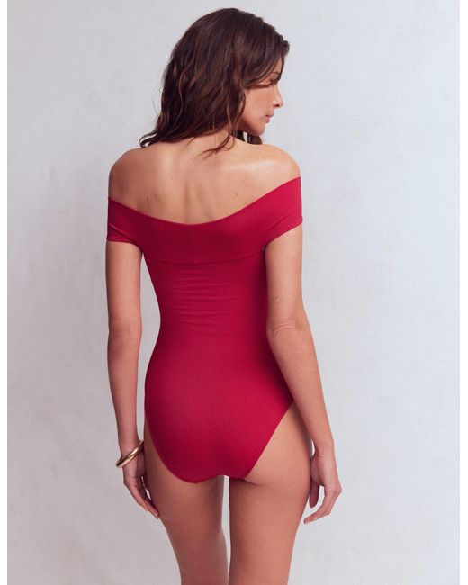 Boden Red Bardot Wrap Swimsuit