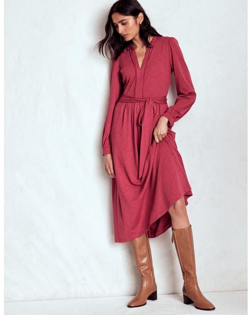 Boden Red Naomi Long Sleeve Jersey Dress