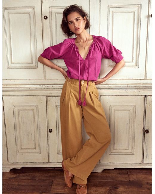 Boden Pink Trim Insert Double Cloth Top