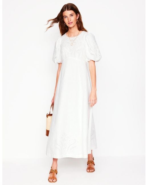 Boden White Empire Broderie Tea Dress
