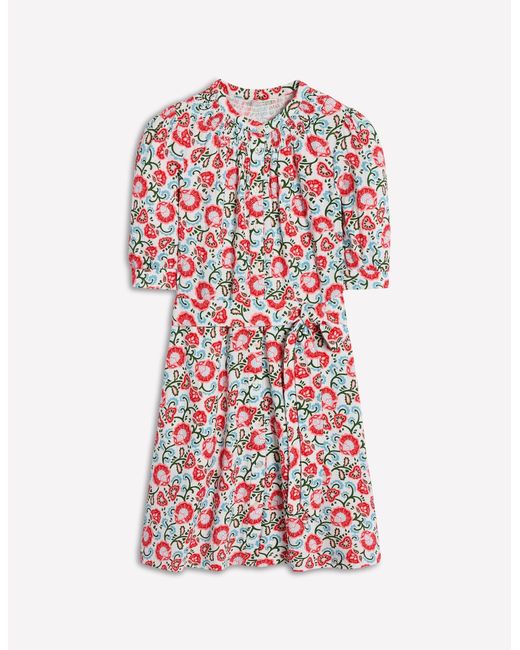 Boden Red Ada Double Cloth Short Dress-Ivory, Garden Vine