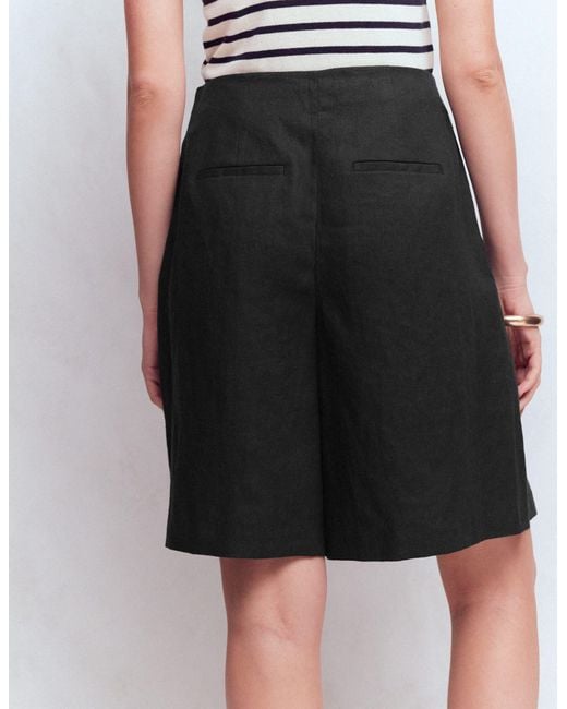 Boden Black Highbury Pleated Linen Shorts