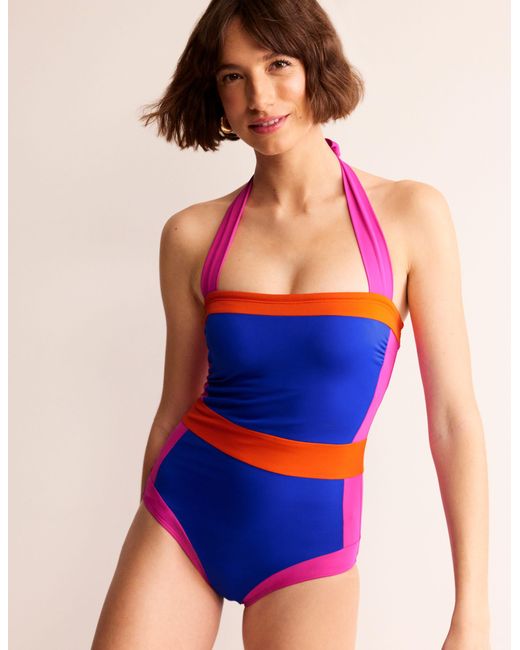 Boden Pink Santorini Halterneck Swimsuit- Colourblock