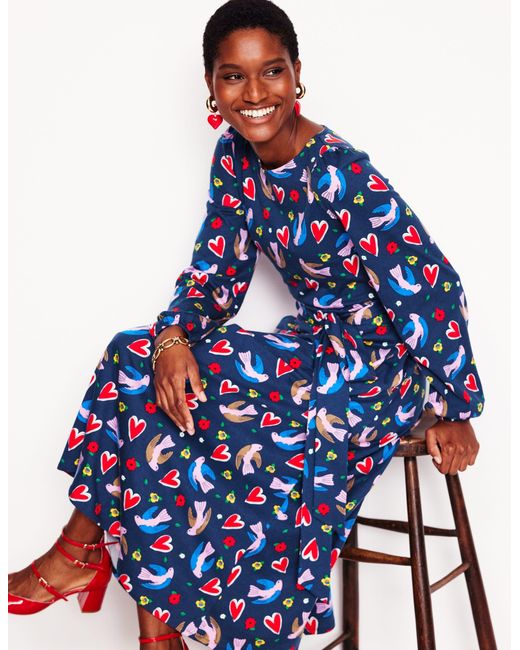 Robe Midi Leandra En Jersey- Marine Foncé, Motif Heart Flutter Boden en coloris Blue