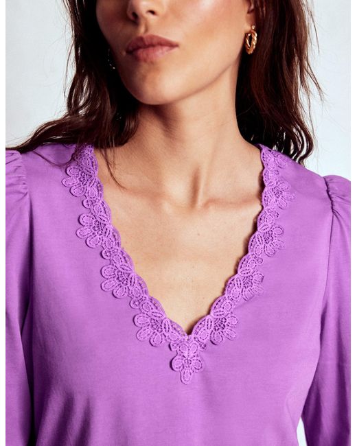 Boden Purple Flora Lace V-Neck Top