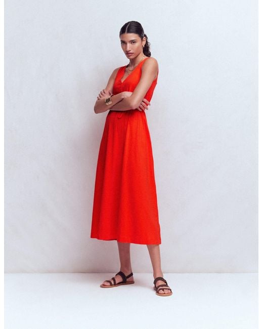 Boden Red Mia V-Neck Jersey Midi Dress