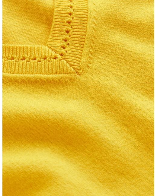 Boden Yellow Catriona Cotton V-neck Jumper