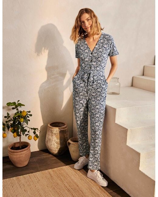 Boden Cotton Alberta Jersey Jumpsuit , Exotic Palm in Navy (Blue) Lyst