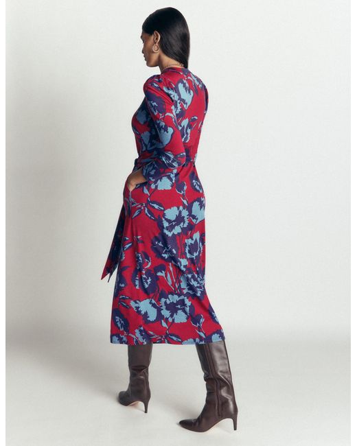 Boden Red Honor Column Jersey Midi Dress