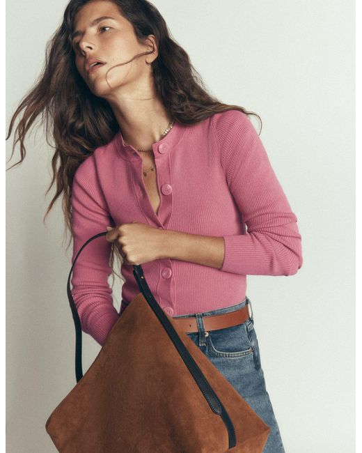 Boden Pink Rhianne Cotton Rib Cardigan