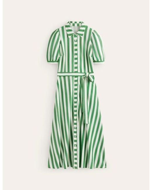 Boden Libby Jersey Midi Shirt Dress Green, Ivory Stripe