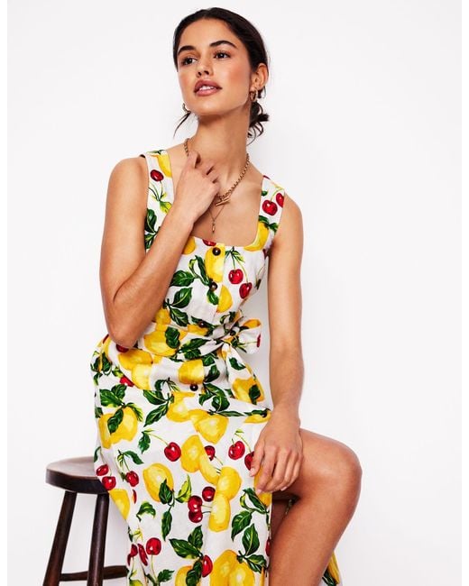 Boden Square Neck Linen Midi Dress-Ivory, Cherries And Lemons in White |  Lyst UK