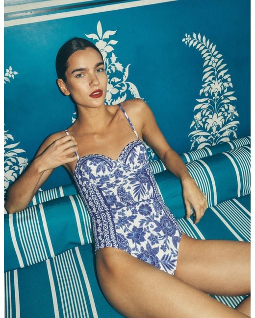 Boden Blue Panel Underwire Swimsuit