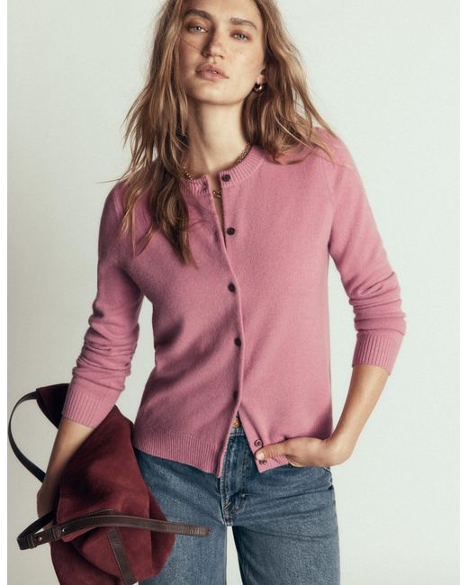 Boden Pink Elsie Cashmere Crew Cardigan