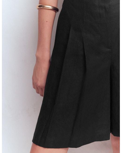 Boden Black Highbury Pleated Linen Shorts