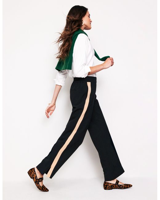 Boden Black Pull On Side Stripe Trousers