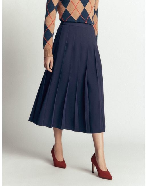Boden Blue Pleat Side Split Midi Skirt