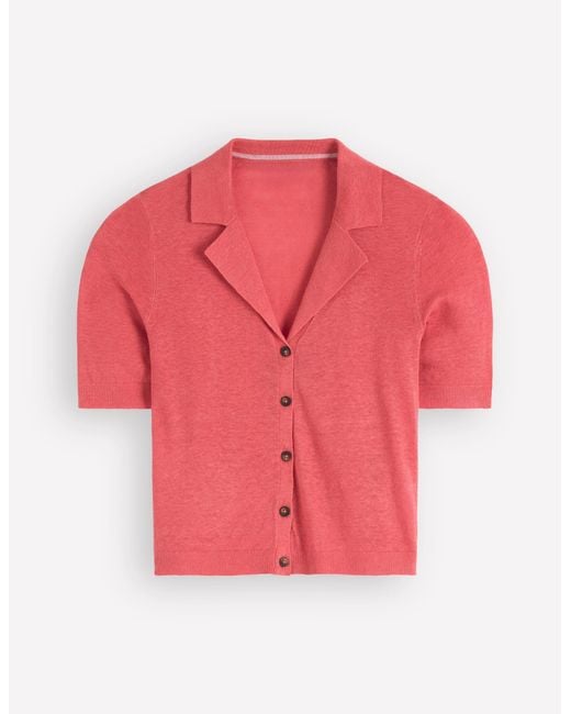 Boden Red Agnes Collar Linen Cardigan