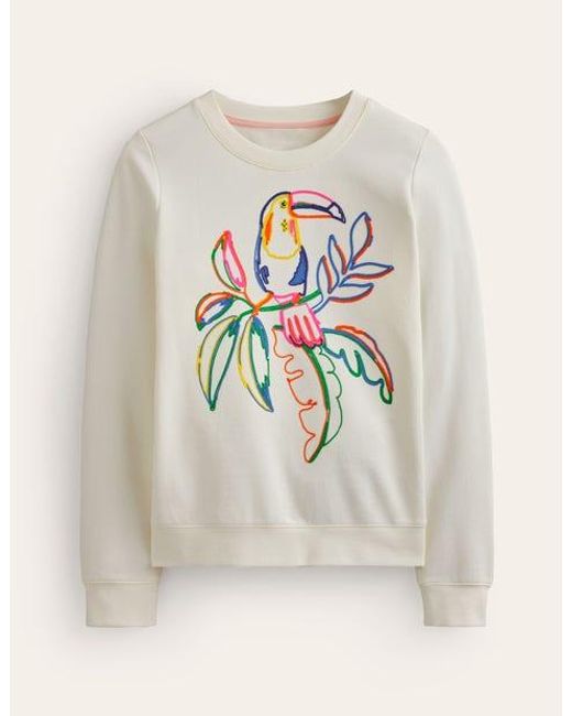 Boden White Hannah Embroidered Sweatshirt
