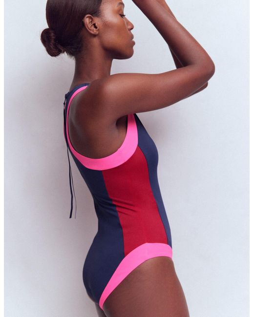 Boden Blue Sporty High Neck Swimsuit