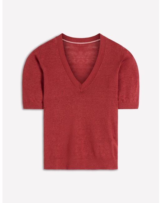 Boden Red Agnes Linen V Neck T-Shirt