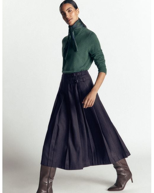 Boden Blue Pleated Midi Kilt