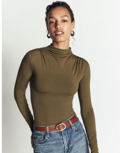 Boden Red Tia Ruched High Neck Top