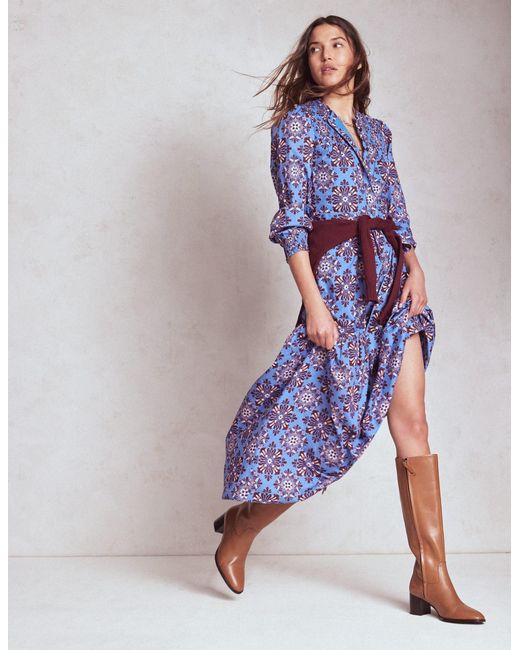 Boden Blue Cecily Cotton Midi Dress-Soft, Bloom Mosaic