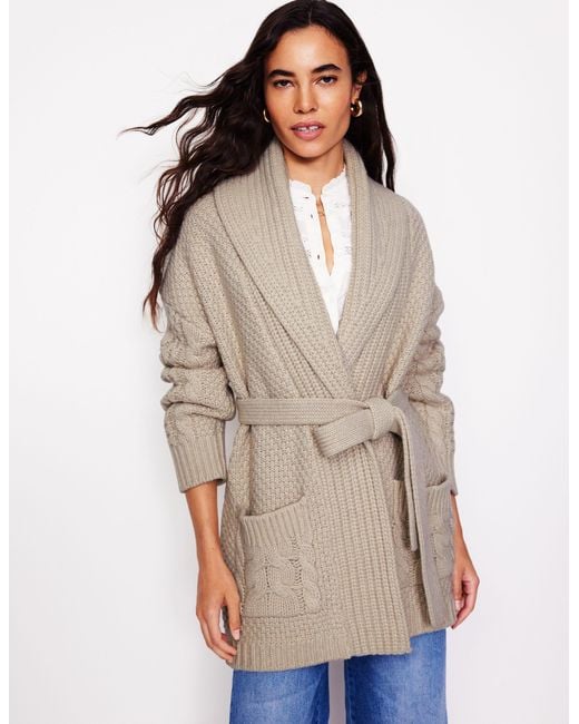 Boden Natural Cable Belted Cardiganshearling