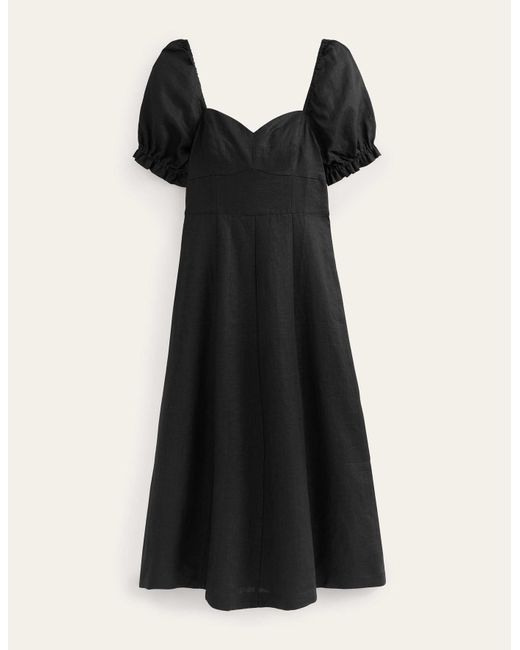 Boden Sweetheart Linen Midi Dress in Black | Lyst