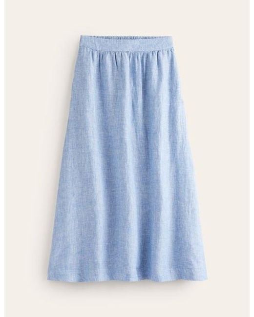 Boden Blue Florence Linen Midi Skirt