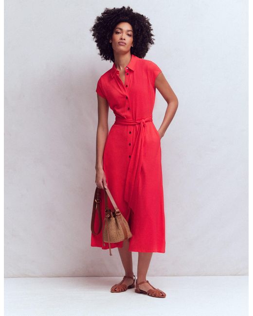 Boden Red Marcia Jersey Shirt Dress