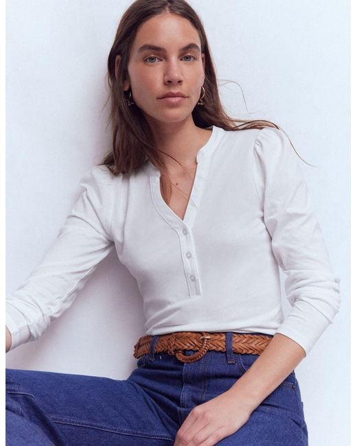Boden White Supersoft Open Neck Henley Top
