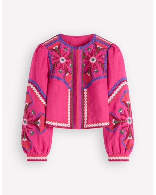 Boden Natural Embroidered Linen Jacket