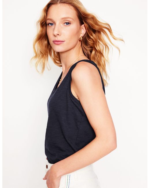 Boden Blue Regular V Neck Slub Tank