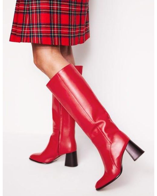 Boden Red Heeled Leather Knee Boots