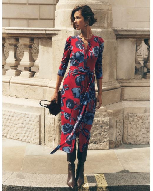 Boden Red Honor Column Jersey Midi Dress