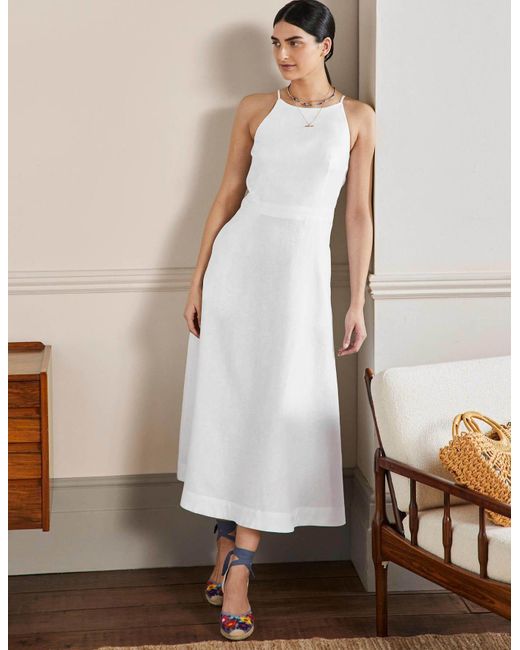 Boden Halterneck Linen Midi Dress in White Lyst