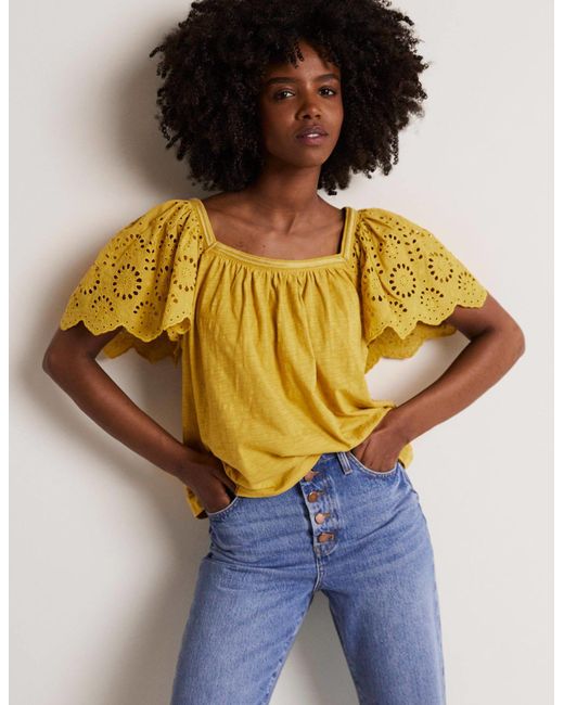 Boden Square Neck Woven Sleeve Top Yellow Lyst