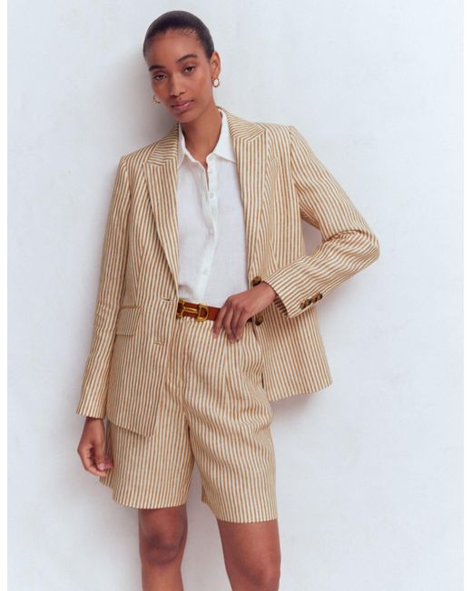 Boden Natural Stamford Linen Blazer-Neutral, Stripe