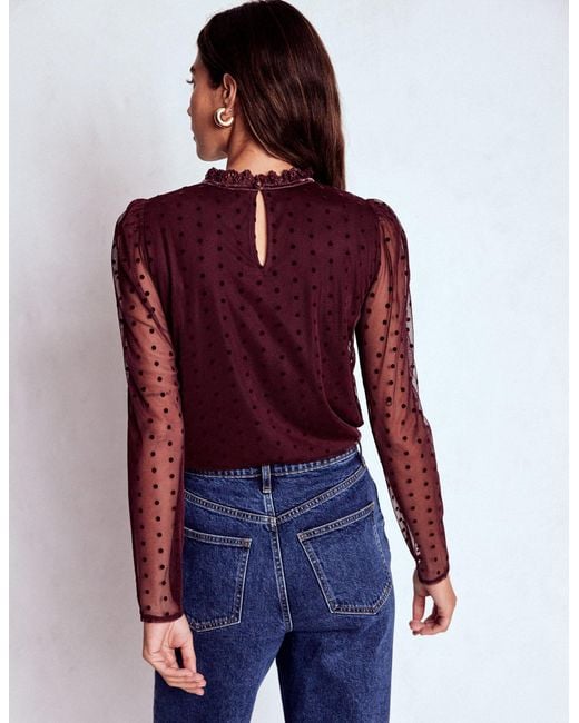 Boden Tulle Yoke Embroidered Top
