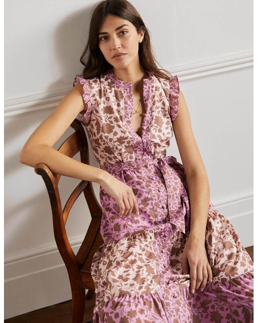 Boden Cotton Tiered Ruffle Maxi Dress Orchid, Botanic Silhouette in Pink | Lyst