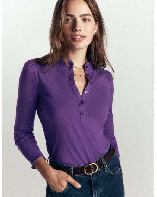 Boden Red Supersoft Frill Henley Top