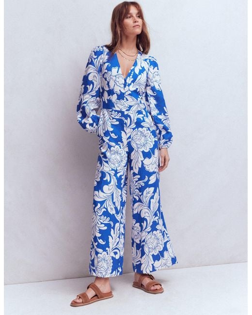 Boden Blue Lola Linen Jumpsuit