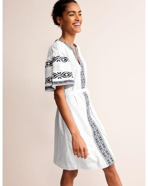 Boden White Embroidered Jersey Short Dress