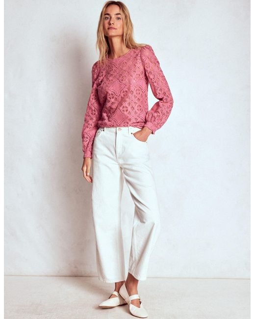 Boden Pink Lace Crew Neck Top